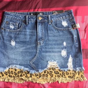 Distressed denim skirt